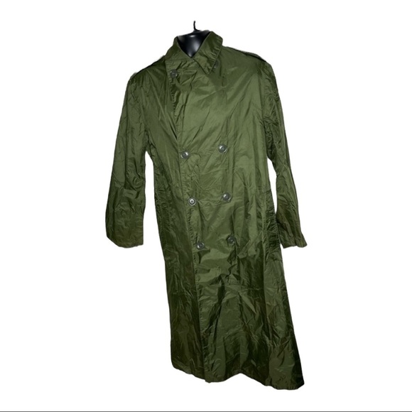 Vintage Military Centre Mfg Raincoat Nylon Rubber Coated Sz 38 Long - Picture 1 of 14
